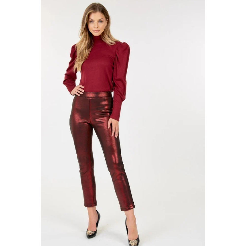 Caribbean Queen Womens Bold Animal Skin Vinyl Ankle Pants Burgundy Size S 12445